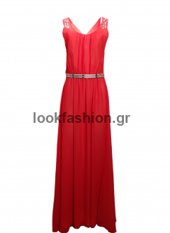 Φόρεμα  maxi μουσελίνα με ζώνη  στην μέση 4034/574