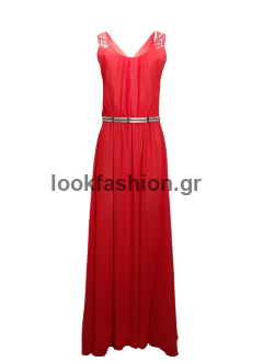 Φόρεμα  maxi μουσελίνα με ζώνη  στην μέση 4034/574